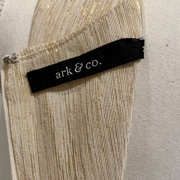 Ark & Co Gold Metallic Cocktail Dress with Black Stitched Polka Dot Design (M) - Picture 16 of 16